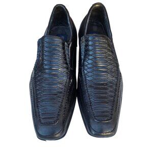 Antonio Montana Black Snakeskin Like Leather Loafers Mens 11 Square Toe AS IS
